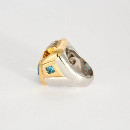 Bague 55 Marina B - Bague en or bicolore 18 carats avec topaze et citrine 58 Facettes