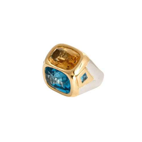 Bague 55 Marina B - Bague en or bicolore 18 carats avec topaze et citrine 58 Facettes