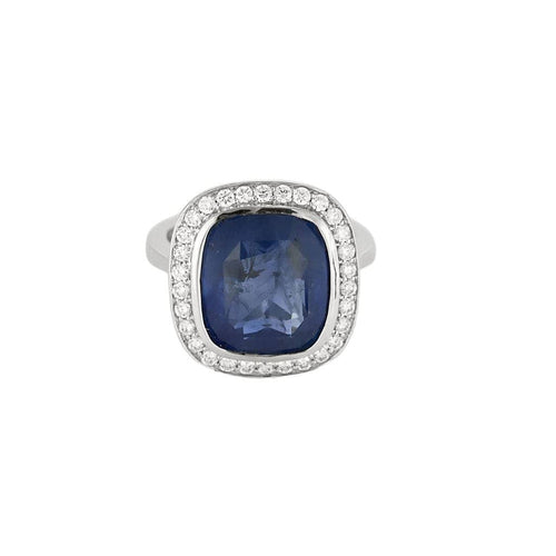 Bague 50 Bague en or blanc 18 K avec saphir de Ceylan et diamants 58 Facettes
