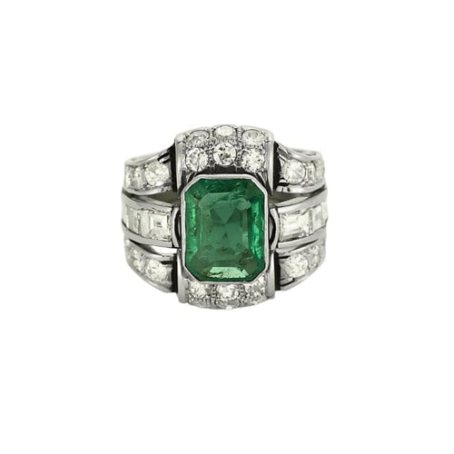 Bague 52 Bague Art déco en platine et or jaune, diamants et émeraude 58 Facettes