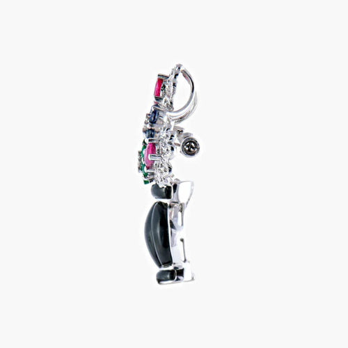 Pendentif Broche-pendentif panier de fleurs Art déco en or blanc 18 k 58 Facettes 446