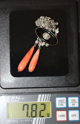 Collier Collier négligé Art déco en or gris 18 k, onyx, corail et diamants 58 Facettes 464