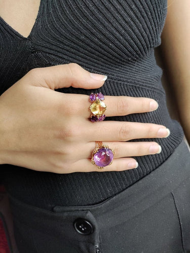 Bague 54 Bague papillon en or rose 18k citrine, améthystes et diamants 58 Facettes 469