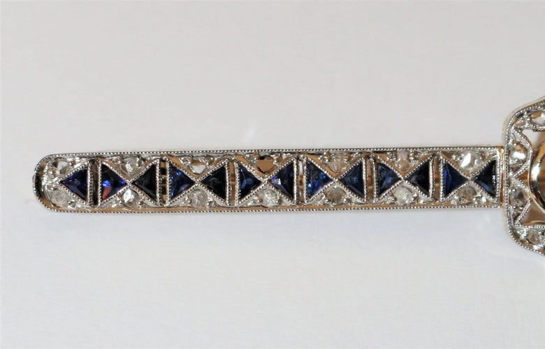 Broche Broche-barrette Art déco en or jaune et platine, saphirs et diamants 58 Facettes 440
