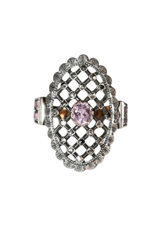 Bague 54 Belle Époque - Bague marquise résille en or jaune 18k, argent et améthyste 58 Facettes 516