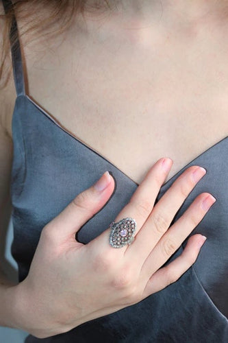 Bague 54 Belle Époque - Bague marquise résille en or jaune 18k, argent et améthyste 58 Facettes 516