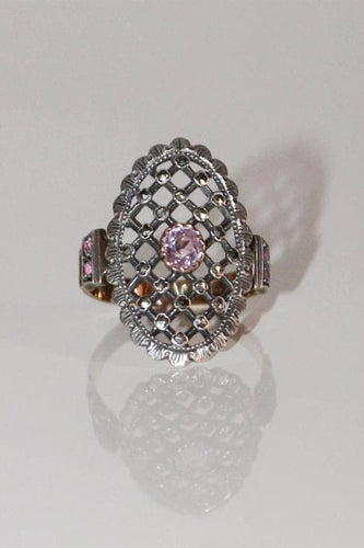 Bague 54 Belle Époque - Bague marquise résille en or jaune 18k, argent et améthyste 58 Facettes 516
