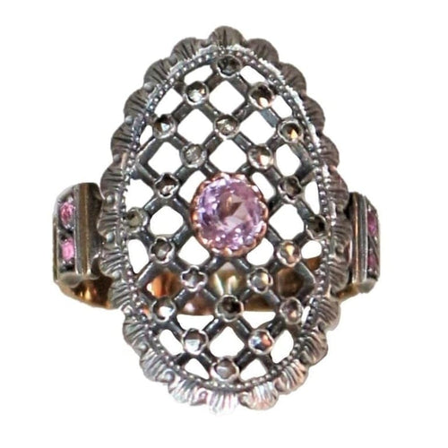 Bague 54 Belle Époque - Bague marquise résille en or jaune 18k, argent et améthyste 58 Facettes 516