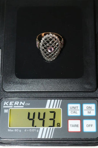 Bague 54 Belle Époque - Bague marquise résille en or jaune 18k, argent et améthyste 58 Facettes 516