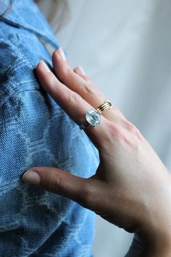 Bague 54 Bague en or blanc 18k avec aigue-marine 58 Facettes 521
