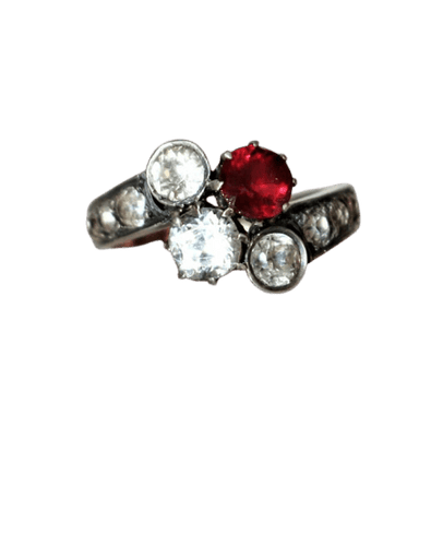 Bague 51.5 Bague ancienne Vous et Moi en or jaune, argent et doublet grenat-verre 58 Facettes 513