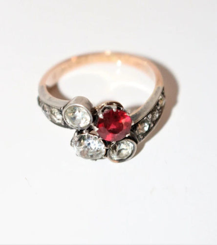Bague 51.5 Bague ancienne Vous et Moi en or jaune, argent et doublet grenat-verre 58 Facettes 513