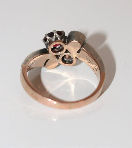 Bague 51.5 Bague ancienne Vous et Moi en or jaune, argent et doublet grenat-verre 58 Facettes 513