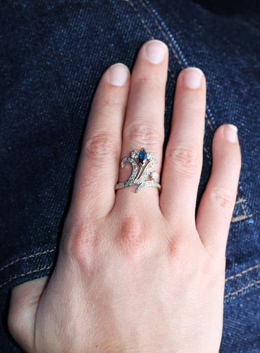 Bague 55 Bague aigrette - Diamants et saphir en or jaune et or blanc 18 carats 58 Facettes 553