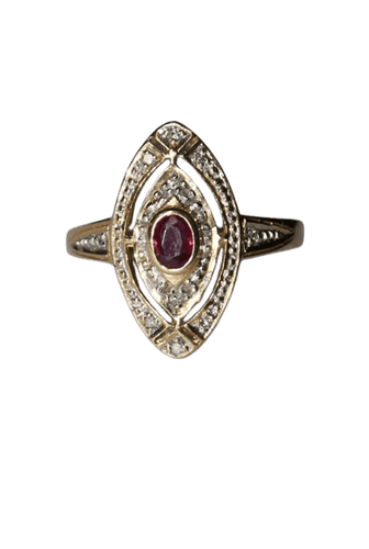 Bague 55 Bague marquise en or jaune 18 carats rubis et diamants 58 Facettes 572