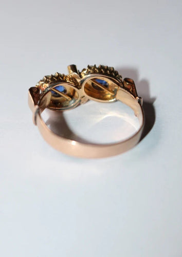 Bague 55 Bague duo ancienne en or jaune 18 carats, perles et pierres bleues 58 Facettes 573