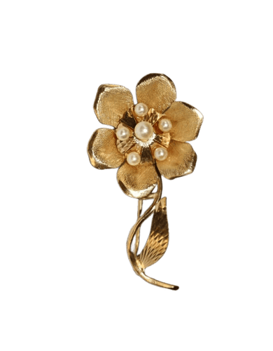 Broche Broche fleur rétro en or jaune 18 carats et perles 58 Facettes 570