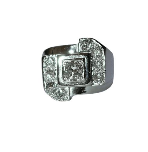 Bague 46 Bague chevalière Art déco en or blanc et platine avec diamants 58 Facettes 584