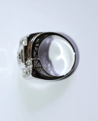 Bague 46 Bague chevalière Art déco en or blanc et platine avec diamants 58 Facettes 584