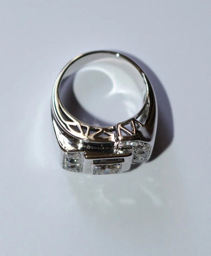 Bague 46 Bague chevalière Art déco en or blanc et platine avec diamants 58 Facettes 584