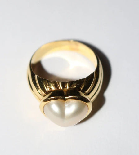 Bague 57 Bague cœur en or jaune 18 carats avec perle mabé 58 Facettes 563