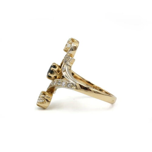 Bague 52 Bague tourbillon Art nouveau 3 pierres en or 750, diamants et saphir 58 Facettes SA007