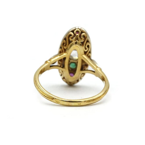 Bague 57 Bague en or jaune 750‰ sertie de diamants, émeraudes, saphirs et rubis 58 Facettes 1034