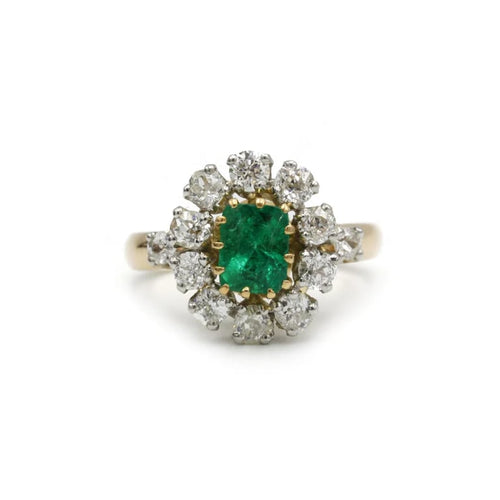 Bague 50 Bague marguerite - Or jaune 750‰, platine 950‰, diamants et émeraude 58 Facettes 1058