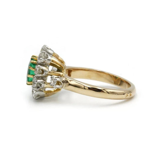 Bague 50 Bague marguerite - Or jaune 750‰, platine 950‰, diamants et émeraude 58 Facettes 1058