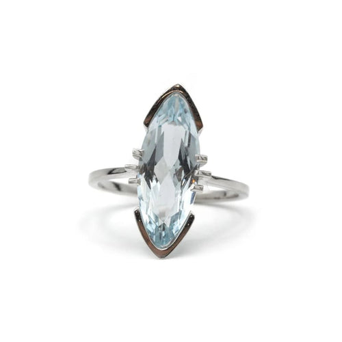 Bague 53 Bague en or blanc 750‰ à aigue-marine taille marquise 58 Facettes 1030