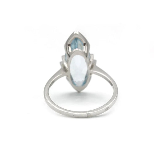 Bague 53 Bague en or blanc 750‰ à aigue-marine taille marquise 58 Facettes 1030