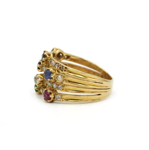 Bague 50 Bague en or jaune 750‰ sertie de diamants, saphirs, rubis et émeraudes 58 Facettes 1103