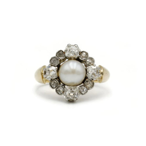 Bague 46.5 Bague XIXe siècle en or jaune 750‰, diamants et perle 58 Facettes 1196