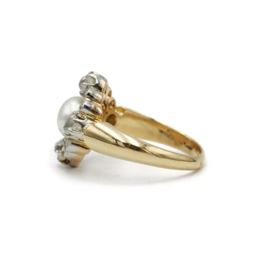 Bague 46.5 Bague XIXe siècle en or jaune 750‰, diamants et perle 58 Facettes 1196
