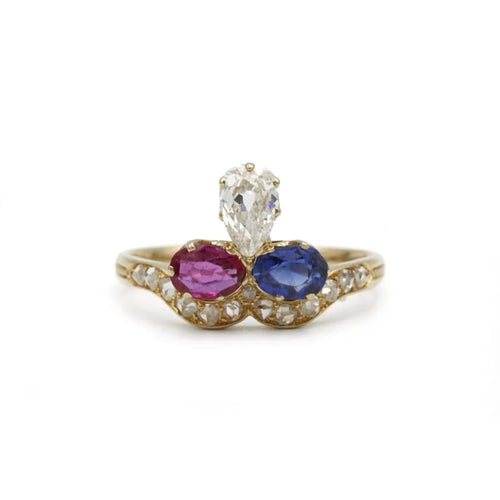 Bague 50 Bague duchesse XIXe siècle en or jaune, diamants, rubis et saphir 58 Facettes 1193