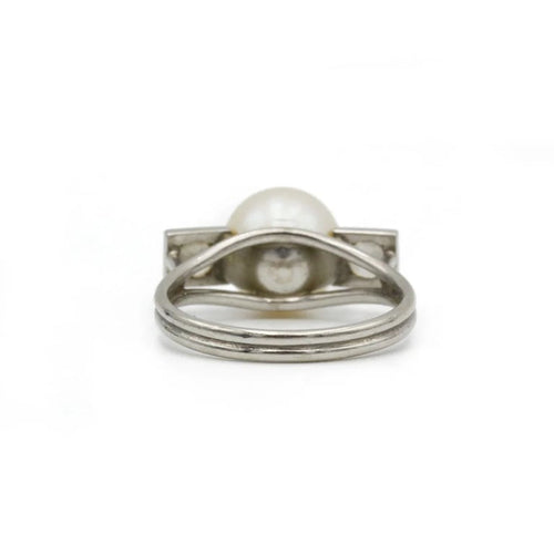 Bague 52 Bague Art déco en platine 950 sertie de diamants et perle 58 Facettes 1151