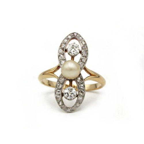 Bague 56 Bague XIXe siècle en or jaune 18 carats, perle et diamants 58 Facettes 1187