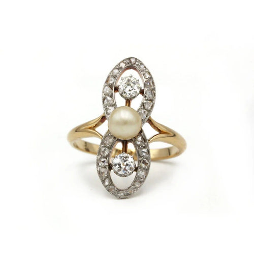 Bague 56 Bague XIXe - Or 750, perle et diamants 58 Facettes 1187