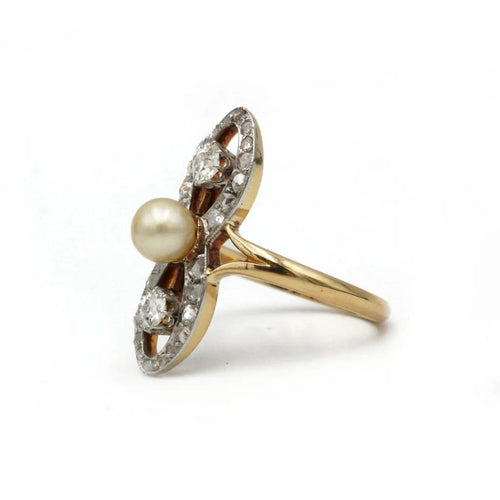 Bague 56 Bague XIXe - Or 750, perle et diamants 58 Facettes 1187