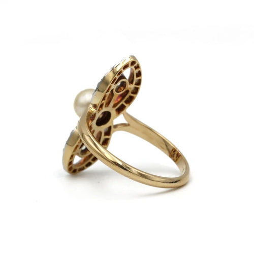 Bague 56 Bague XIXe - Or 750, perle et diamants 58 Facettes 1187
