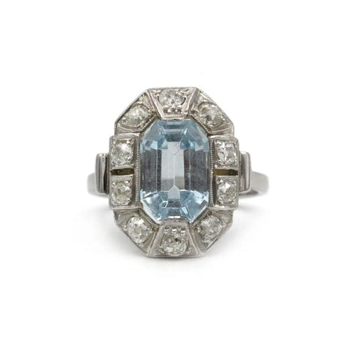 Bague 55 Bague Art déco en platine avec aigue-marine et diamants 58 Facettes 1215