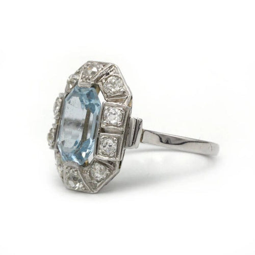 Bague 55 Bague Art déco en platine avec aigue-marine et diamants 58 Facettes 1215