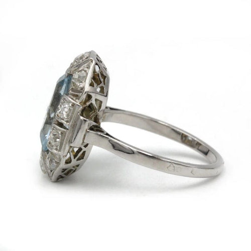 Bague 55 Bague Art déco en platine avec aigue-marine et diamants 58 Facettes 1215