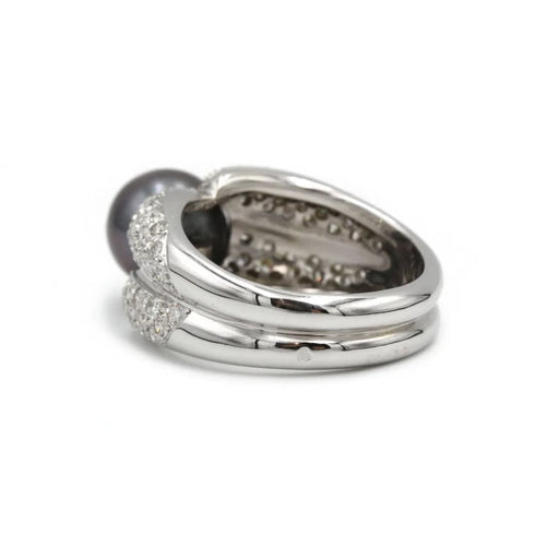 Bague 59 Bague en or blanc 750 avec diamants env. 3 ct et perle de Tahiti 58 Facettes 1237