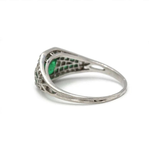 Bague 56 Art déco - Bague en platine avec émeraudes et diamants 58 Facettes 1153
