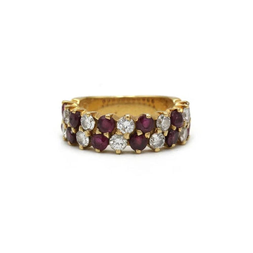 Bague 49 Bague demi-alliance en or jaune 750 avec diamants et rubis 58 Facettes 1087