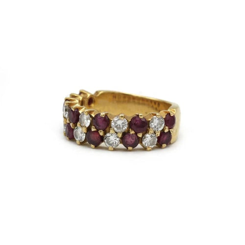Bague 49 Bague demi-alliance en or jaune 750 avec diamants et rubis 58 Facettes 1087