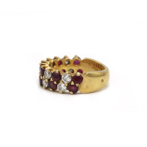 Bague 49 Bague demi-alliance en or jaune 750 avec diamants et rubis 58 Facettes 1087