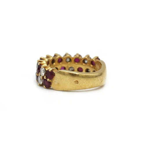 Bague 49 Bague demi-alliance en or jaune 750 avec diamants et rubis 58 Facettes 1087