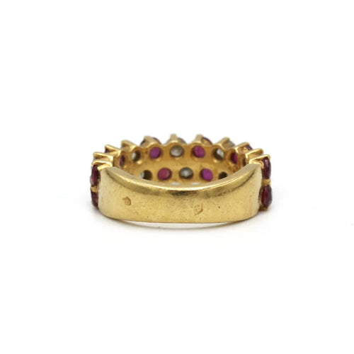 Bague 49 Bague demi-alliance en or jaune 750 avec diamants et rubis 58 Facettes 1087